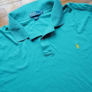 Polo Ralph Lauren Mens 3XB Big & Tall Teal Polo Shirt Yellow Pony Short Golf